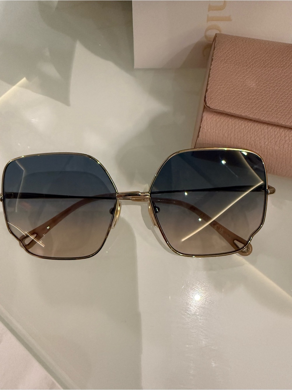 Chloe Gold Frame Sunglasses with Brown-to-blue Gradient Lenses